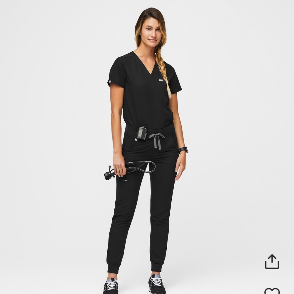 FIGS Black Scrub Pants with White Drawstring